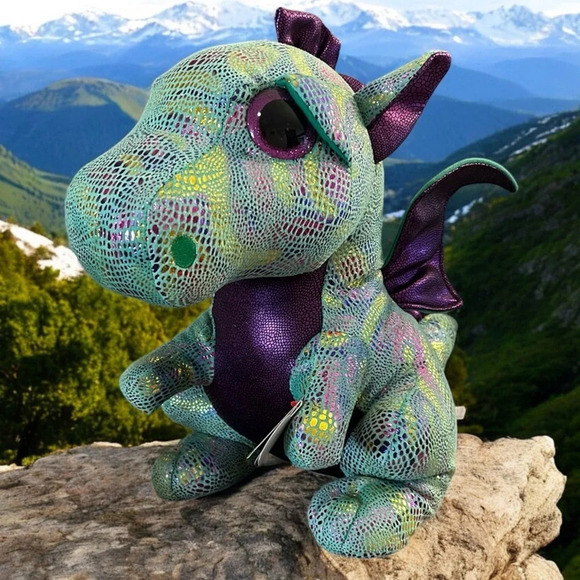 Large Ty Beanie Boos Cinder The Green Dragon Plush large, 16” NWT Iridescent - Picture 16 of 16